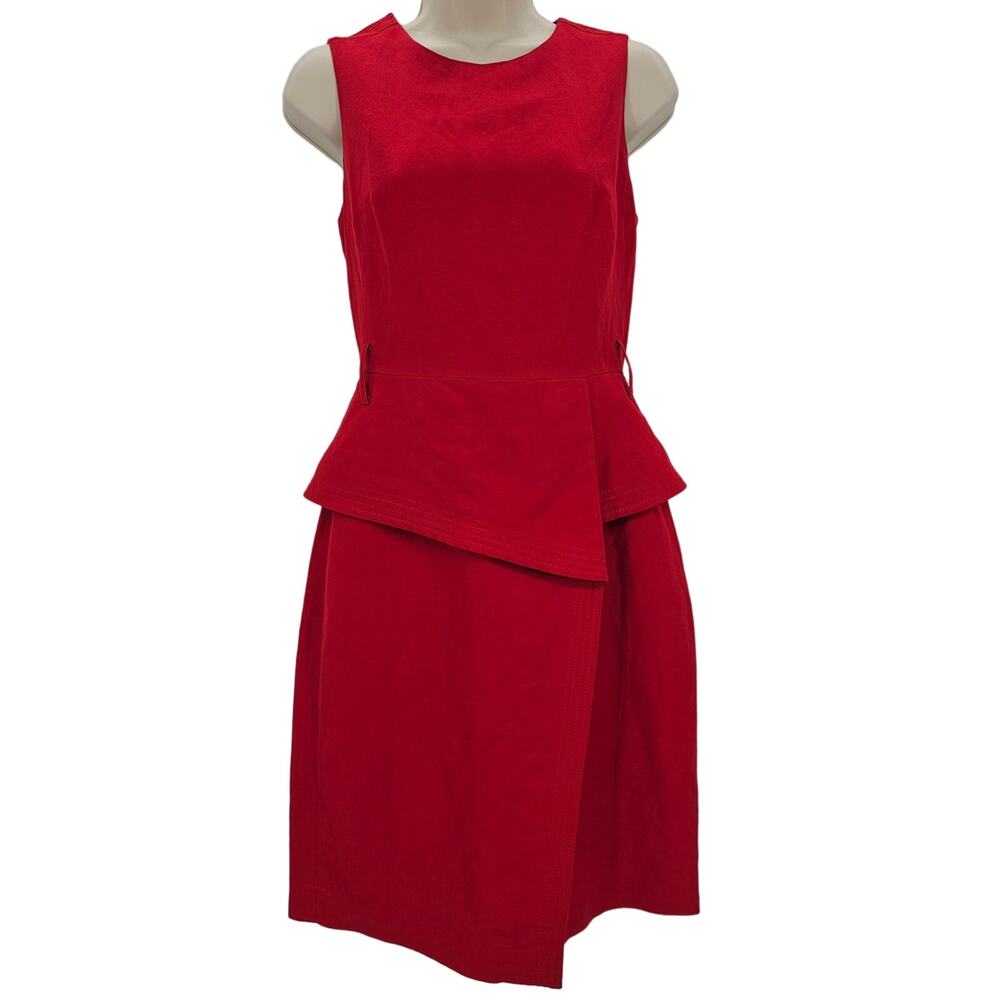 Banana Republic Womans size 0 Linen Blend Red Peplum Sheath Mini Dress Career